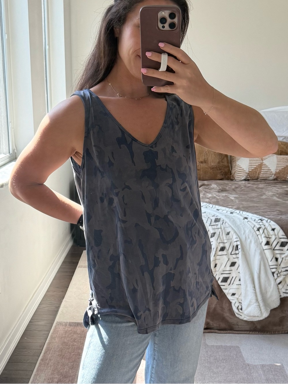 Design Lab Lord & Taylor Gray Camo V-Neck Tank